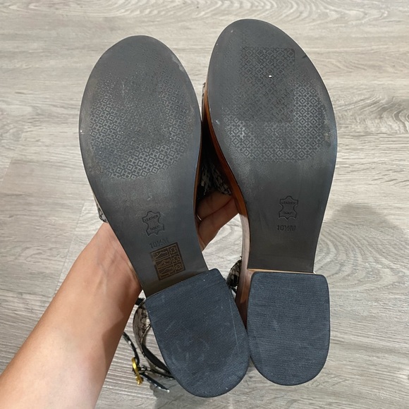 sz 10 1/2 TORY BURCH Snakeskin Platform Wooden Heel Camilla - Picture 5 of 9